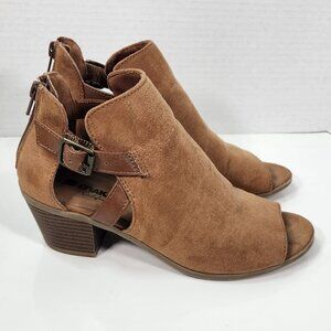 Makalu Open Toed Brown Faux Suede Ankle Booties Size 6